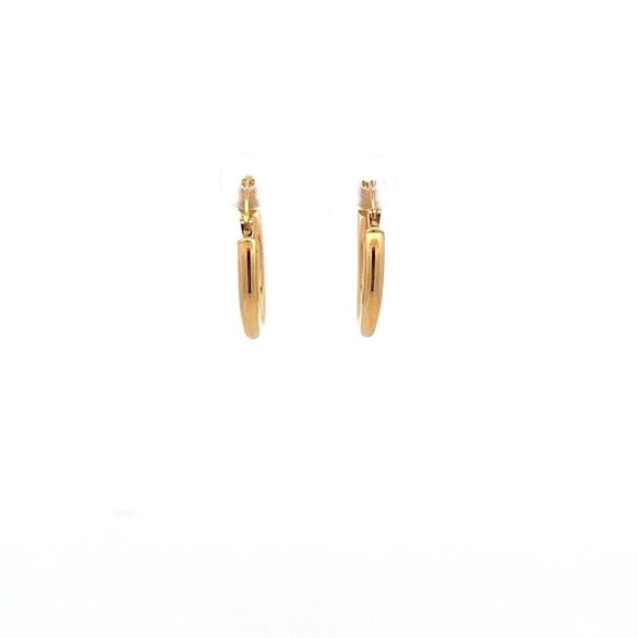 18K Gold Earrings Hoops Round Polished - Picture 1 of 9